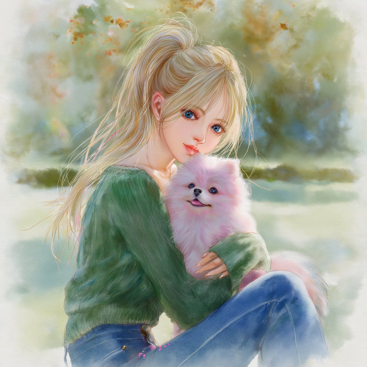 自然公園にて🍓 アニメ風高精細と水彩画を組み合わせてみました🍓