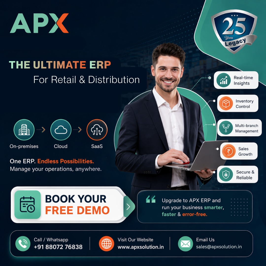 apxsolution's tweet photo. Still managing your business manually? 📊
It’s time to upgrade to APX ERP 🚀
Smarter decisions. Better control. Faster growth.
All in ONE powerful system.
👉 Book your FREE Demo today & transform your business!
#ERPSoftware #RetailBusiness #DistributionBusiness #BusinessGrowth https://t.co/aGtWsdbFnp