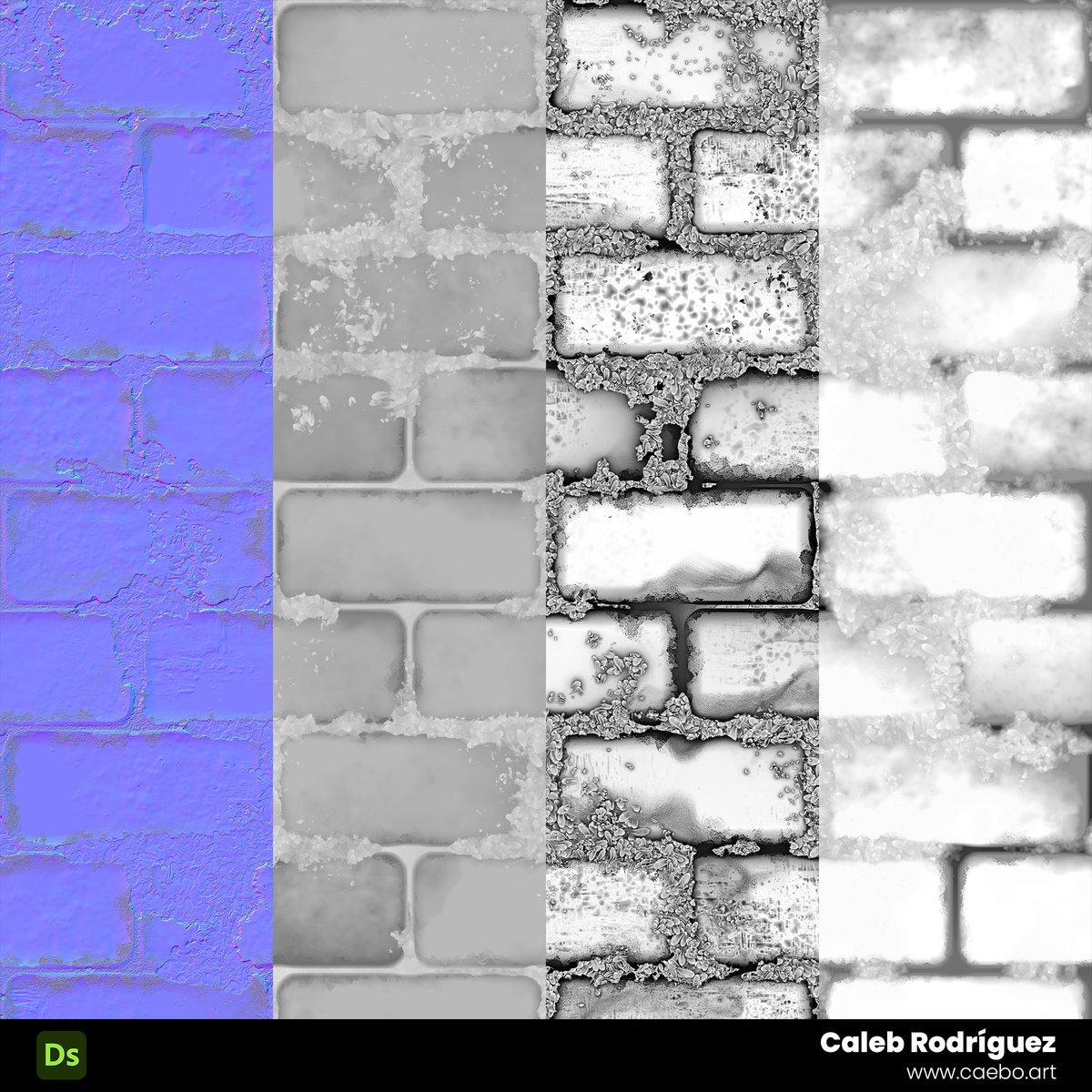 caeboart's tweet image. Stylized brick with moss made in Substance Designer.

Focused on shape variation, uneven brick placement, moss buildup, and a stylized neglected look. The goal was to make the surface feel old, organic, and imperfect.
 
artstation.com/artwork/a0AQ60

#SubstanceDesigner #MaterialArt