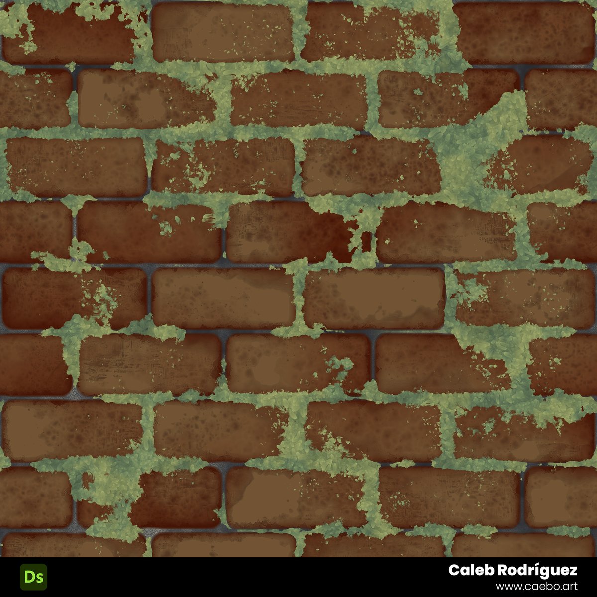 caeboart's tweet image. Stylized brick with moss made in Substance Designer.

Focused on shape variation, uneven brick placement, moss buildup, and a stylized neglected look. The goal was to make the surface feel old, organic, and imperfect.
 
artstation.com/artwork/a0AQ60

#SubstanceDesigner #MaterialArt