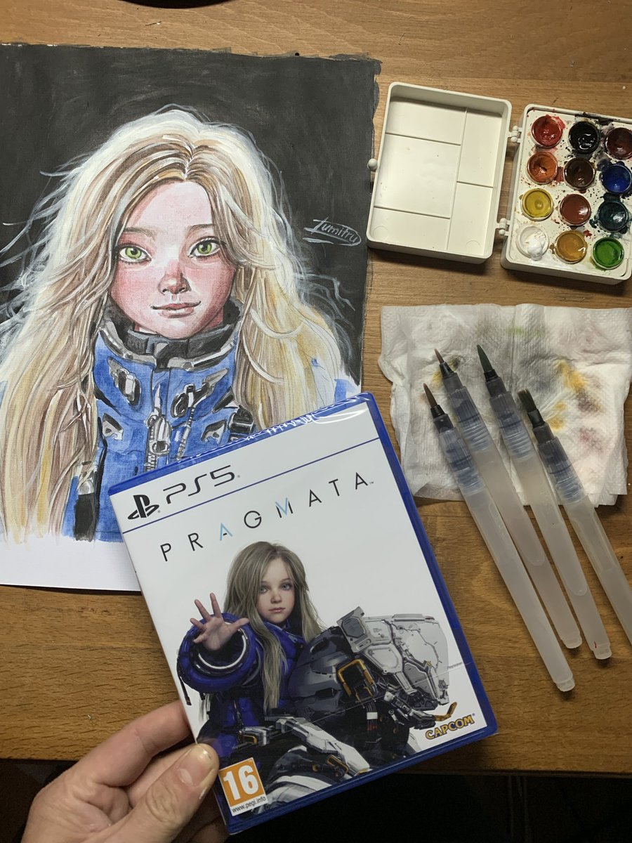 raduceanudumit3's tweet photo. Little girl is Diana for Pragmata detail on watercolor painting #pragmata #capcom @CapcomEurope #watercolor #painting #ps5 https://t.co/Rtez1giwxc