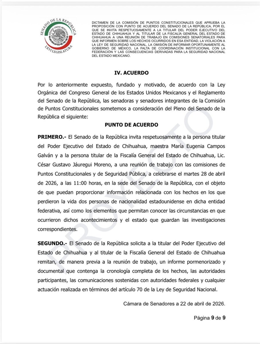 letroblesrosa's tweet image. ‼️‼️ Dictamen fast track del @senadomexicano para que la gobernadora de Chihuahua, @MaruCampos_G rinda cuentas ante los senadores morenistas.

Será la primera gobernante que es sometida a un proceso así…, si es que va.