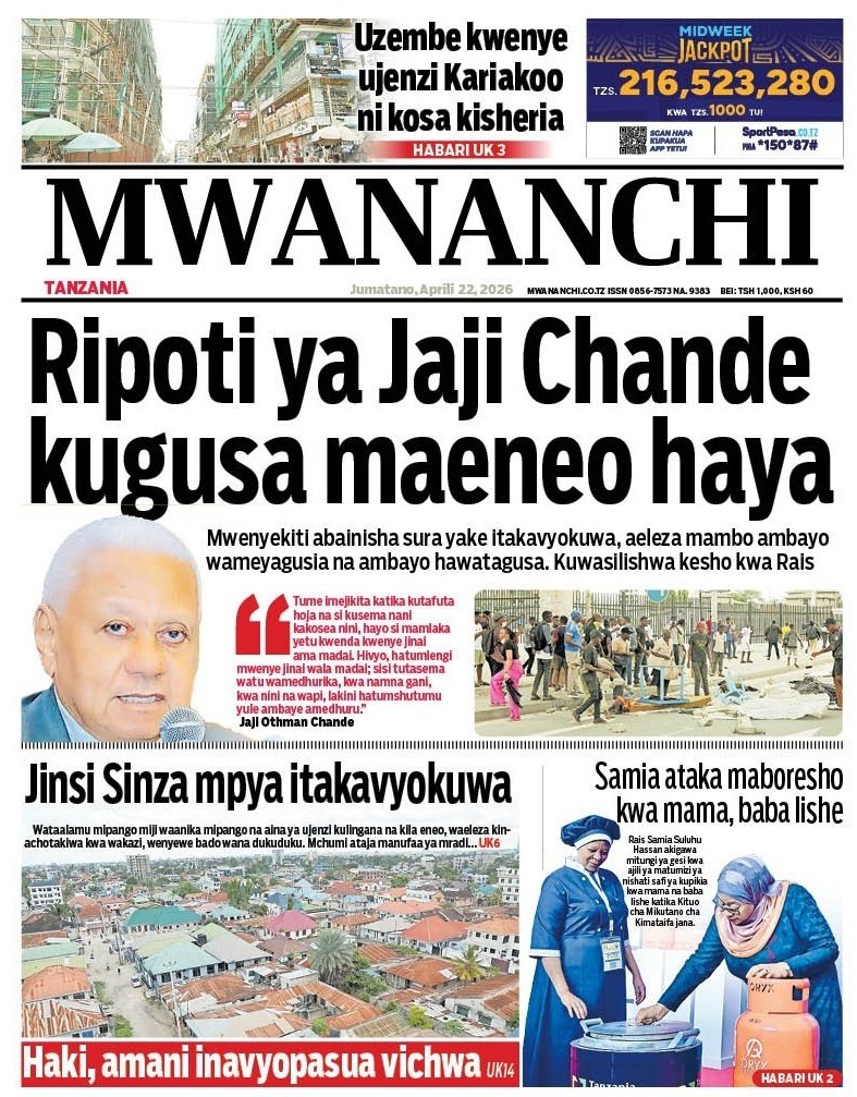 MwanzoTvPlus's tweet image. #TANZANIA: Magazetini Leo...    

The Citizen, Mwananchi, Habari Leo, Mwanaspoti

Jumatano Aprili 22, 2026