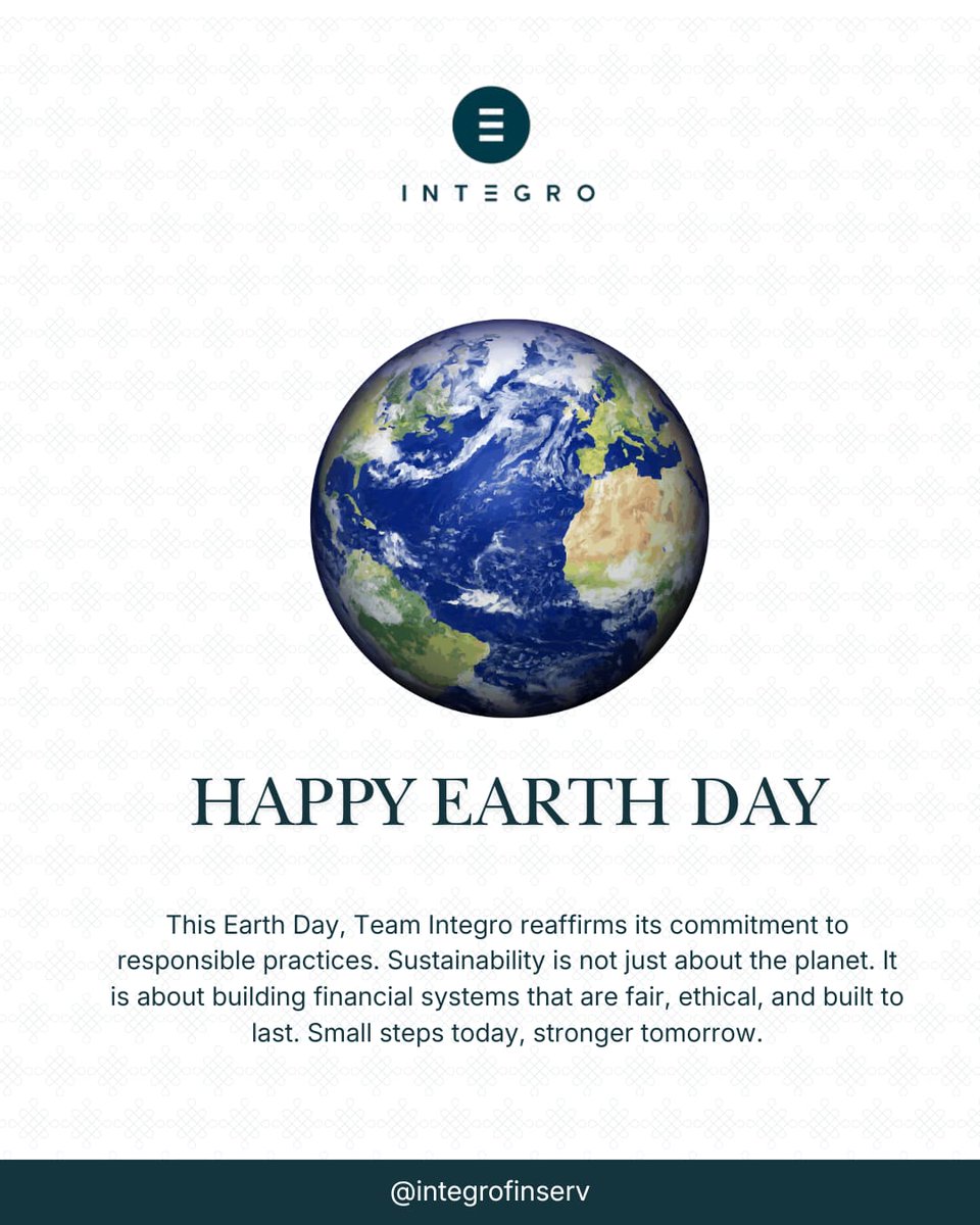 IntegroFinserv's tweet photo. Earth Day is a responsibility, not just a reminder. At Integro, we’re choosing sustainability, reducing our footprint, and growing the right way for a greener future.
#EarthDay2026 #Sustainability #ResponsibleGrowth #Integro https://t.co/nptljJhYX5
