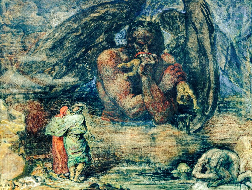 aelith4ever's tweet photo. Dante and Virgil encounter Lucifer in Hell, by Henry John Stock (1923) https://t.co/Cpzaz8e7Sv