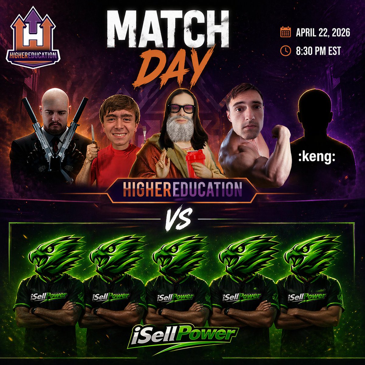 higheredugg's tweet photo. 🎓 MATCH DAY.
🆚 iSellPower
⏰ 8:30 PM EST
They sell power.
We generate it.
#Hedu #ADRoverGPA https://t.co/gQS0bcMh7j