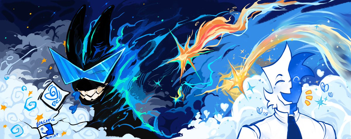 ElliotAero's tweet image. A collaboration with my friend! It was really nice to draw with him, especially because we don't do it very often..

But I really like the result of our joint efforts! I was drawing his character, this horned virus with awesome glasses 🫧

#oc #collab