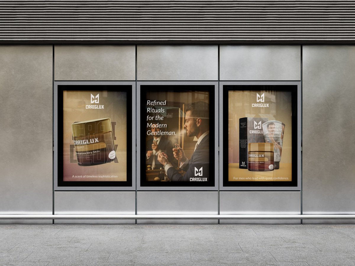 FieldMa88308987's tweet image. Excited to share that CRAIGLUX is now live on Behance.
A luxury men’s grooming brand identity developed around the philosophy of quiet confidence — where presence is felt, not announced.
#Behance
#BehanceProject
#BrandIdentity
#LuxuryBranding
#PackagingDesign
#LogoDesign