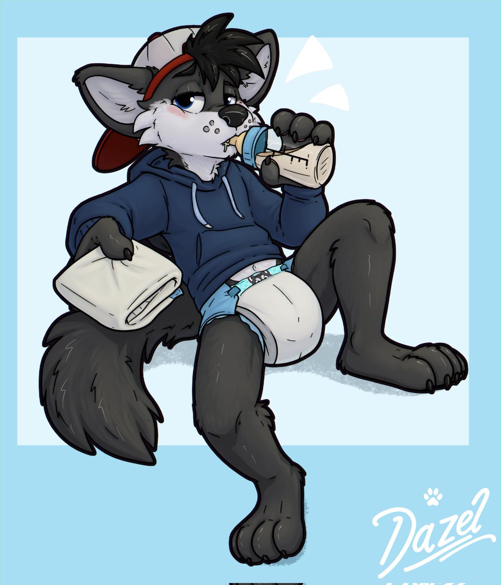 DazelCray's tweet photo. Heyow kiddos!! ⚡️🐶 Bark bark!! 🐾

Look at Sai the Husky! 🐺💙 Drinking his bottle &amp; demanding a change, keeping his cool kiddo style! 🧢🍼🩲✨

I was sick with the flu but I'm better! Organizing Trello today &amp; posting more art later! 🖍️📋

➡️ https://t.co/dDyOeMgTCJ https://t.co/CBm3XfVVtS