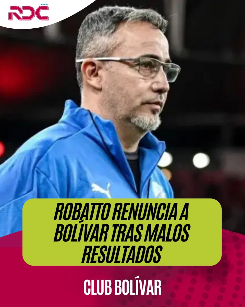 Rdc_Deportes's tweet photo. FIN DEL CICLO: ROBATTO YA NO ES TÉCNICO DE BOLÍVAR
.
Flavio Robatto dejó de ser director técnico de Bolívar. El entrenador argentino se despidió del primer plantel y presentó su renuncia luego de la derrota 1-2 ante Independiente Petrolero, por la tercera fecha de la Liga de la División Profesional, en el estadio Hernando Siles.
.
La decisión llega en medio de la presión de la hinchada celeste, que expresó su descontento por los resultados recientes, no solo en el torneo local sino también en la Copa CONMEBOL Libertadores, donde el equipo no logró cumplir las expectativas.
.
En el certamen internacional, Bolívar cayó 1-0 como visitante ante Independiente Rivadavia y posteriormente igualó 1-1 en casa frente a Deportivo La Guaira, resultados que generaron preocupación entre los seguidores, que esperaban ver al club como protagonista del Grupo C.
.
Tras este panorama adverso y el creciente malestar de la afición, Robatto optó por dar un paso al costado, poniendo fin a su ciclo al mando del conjunto paceño. Ahora, la dirigencia deberá definir a su reemplazante en busca de revertir el momento deportivo.
.
Periodista: Julio César Lozada Méndez
.
#RDCDeportes
#TuPasiónEsLaNuestra
#LigaDivisiónProfesional
#Bolívar #FlavioRobatto #Renuncia