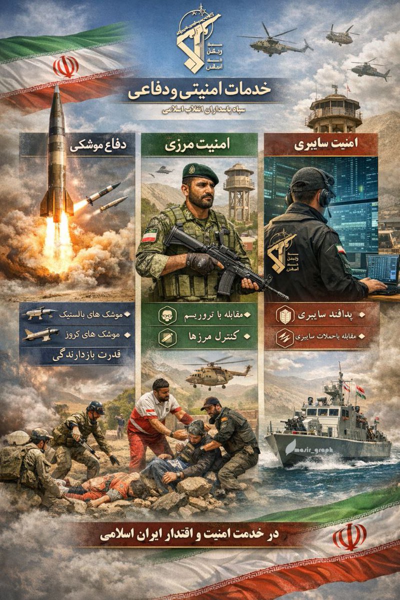 jnm_fdaye_rhbrm's tweet photo. روایتِ این روزها، روایتِ ایمان در کنارِ اقتدار است. سپاه و مدافعانِ مرز، در جنگِ رمضان، جلوه‌ای از غیرتِ ایرانی را به تصویر کشیدند. هر قدمی که مرزبانانِ ما برداشتند، دیواری شد در برابرِ کینه؛ و هر پاسخ‌شان، فریادی بود که: اینجا ایران است، سرزمینِ شیران
#پاسدار_ایران https://t.co/yKy40UP9aB