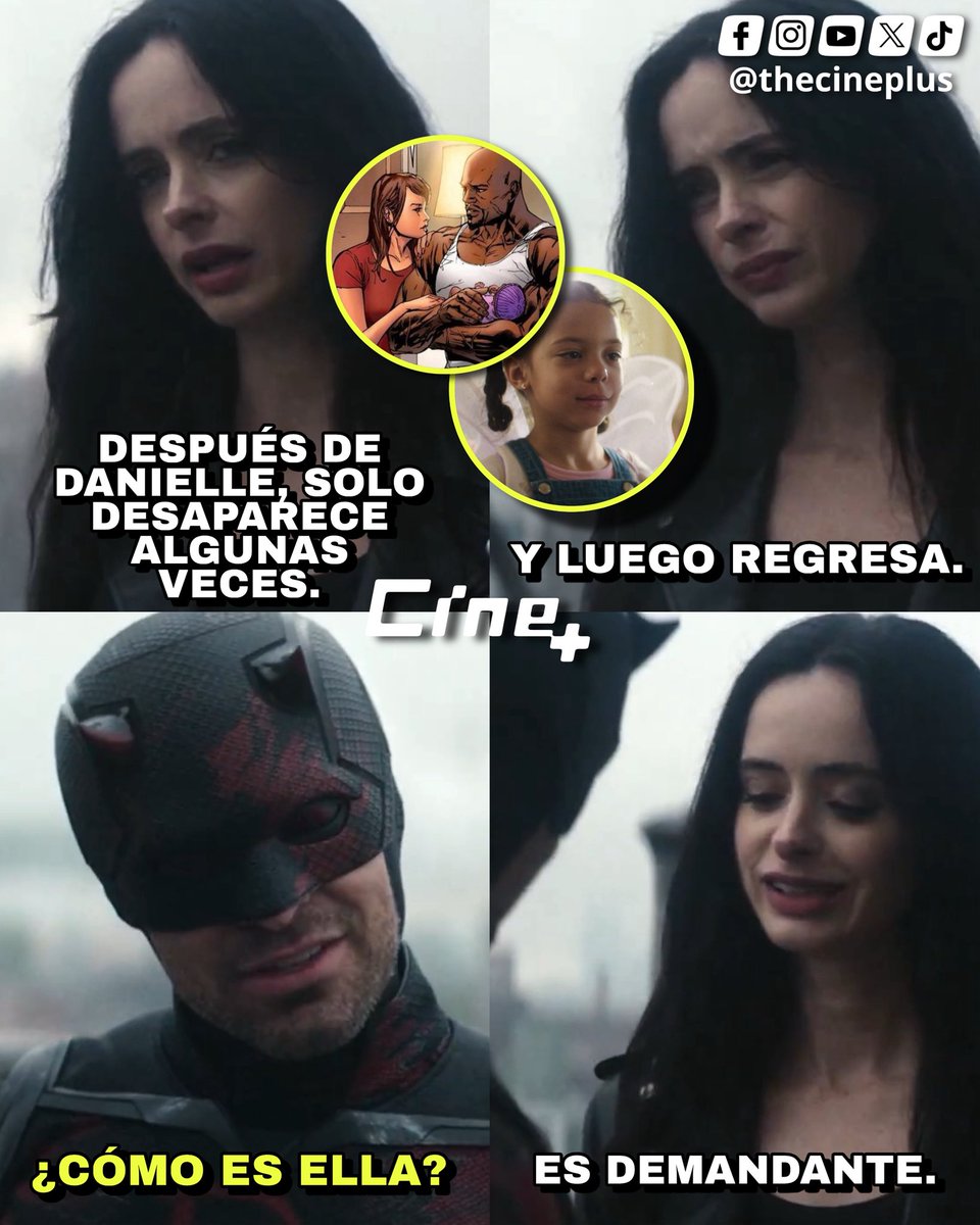 TheCinePlus's tweet image. Oficialmente Luke Cage y Jessica Jones tuvieron una hija en el MCU. En los cómics la hija de ambos se llama Danielle Cage.

#Daredevil