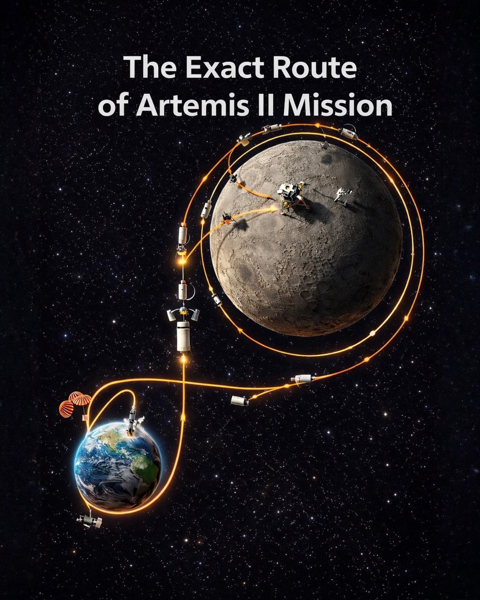 InterestingSci1's tweet image. The Exact Route of Artemis II 🚀 Earth to Moon Journey Explained
#Artemis2 #ArtemisMission #NASA #MoonMission #moon