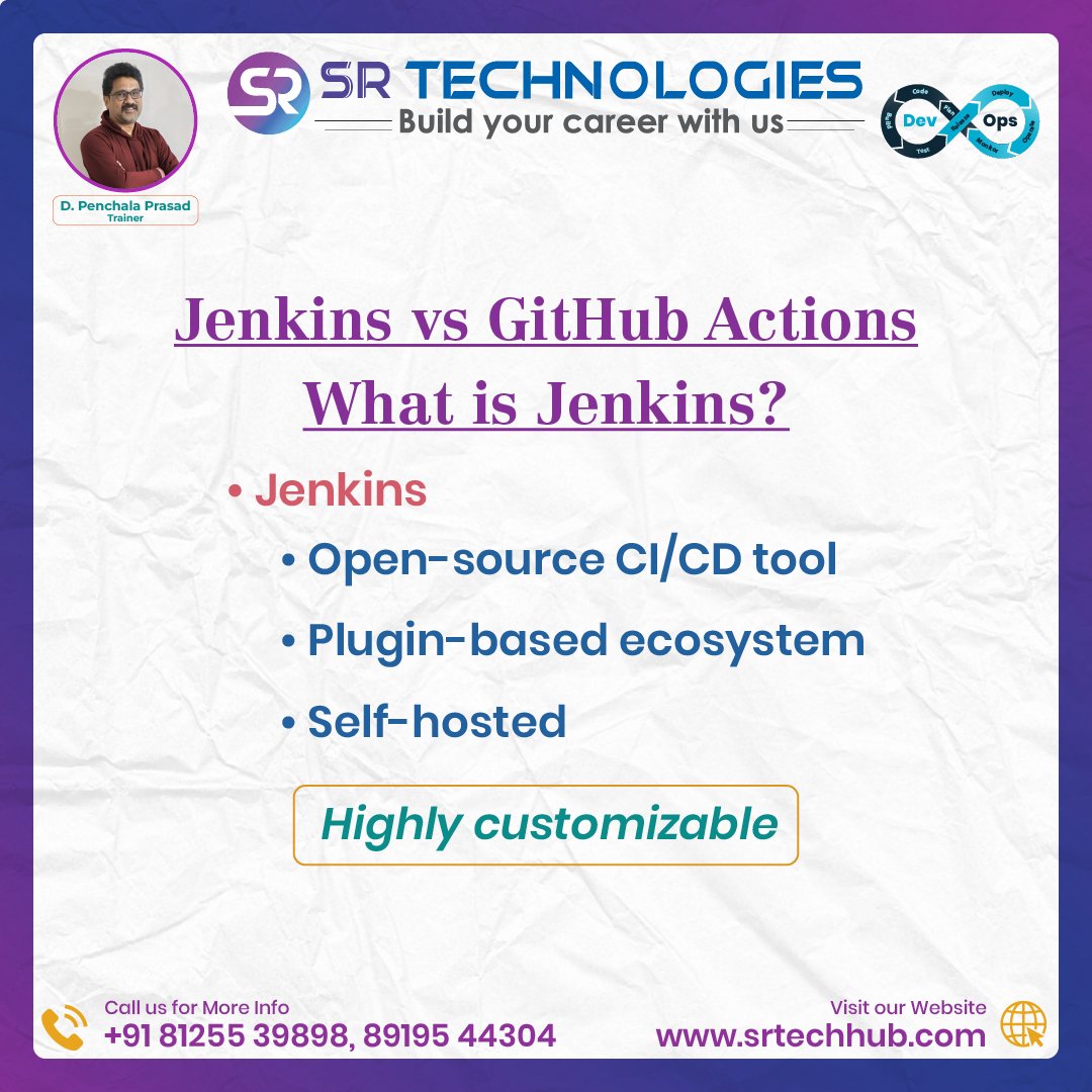 srdevopshub9's tweet image. Jenkins vs GitHub Actions explained in a simple way.

• Jenkins = powerful and highly flexible
• GitHub Actions = simple and easy to use
• Jenkins suits custom enterprise pipelines

#Jenkins #GitHubActions #DevOps #CICD #AWS #Azure #Automation #SRTechnologies #DPenchalaPrasad