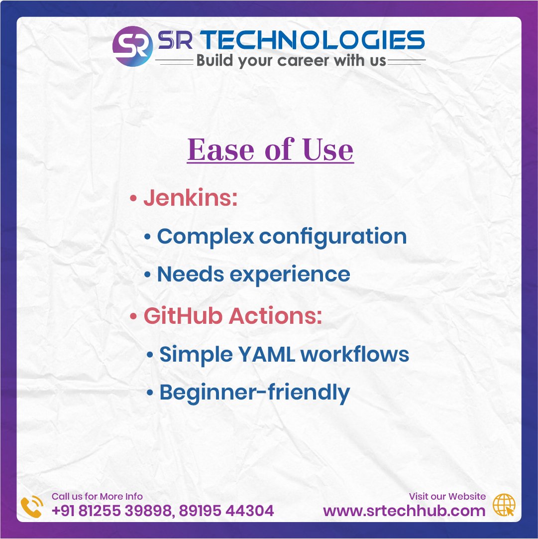 srdevopshub9's tweet image. Jenkins vs GitHub Actions explained in a simple way.

• Jenkins = powerful and highly flexible
• GitHub Actions = simple and easy to use
• Jenkins suits custom enterprise pipelines

#Jenkins #GitHubActions #DevOps #CICD #AWS #Azure #Automation #SRTechnologies #DPenchalaPrasad