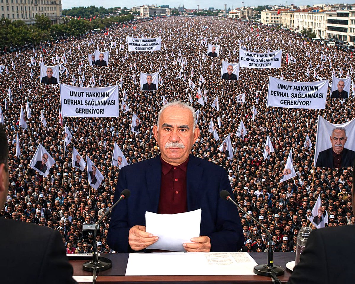 Vigil4Ocalan's tweet photo. Abdullah Öcalan: “They [the state of Turkey] must open the ways to play a political role within the framework of the law. Bahçeli said it as well. Remove the obstacles in front of my work so that I can move. I will work, but my efforts need a legal status.” #YasalAdımŞimdi