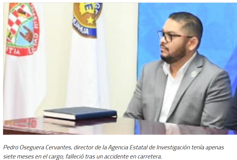 GhalebKrame's tweet image. ¿Coincidencia en apellidos poco comunes?

El director de la AEI de Chihuahua, 

➡️Pedro Román Oseguera Cervantes, 

murió el domingo en un accidente junto a otro agente mexicano y dos funcionarios de la #CIA adscritos a la Embajada de EE.UU. al regresar de una redada contra un