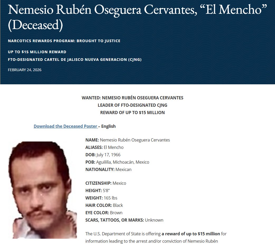 GhalebKrame's tweet image. ¿Coincidencia en apellidos poco comunes?

El director de la AEI de Chihuahua, 

➡️Pedro Román Oseguera Cervantes, 

murió el domingo en un accidente junto a otro agente mexicano y dos funcionarios de la #CIA adscritos a la Embajada de EE.UU. al regresar de una redada contra un