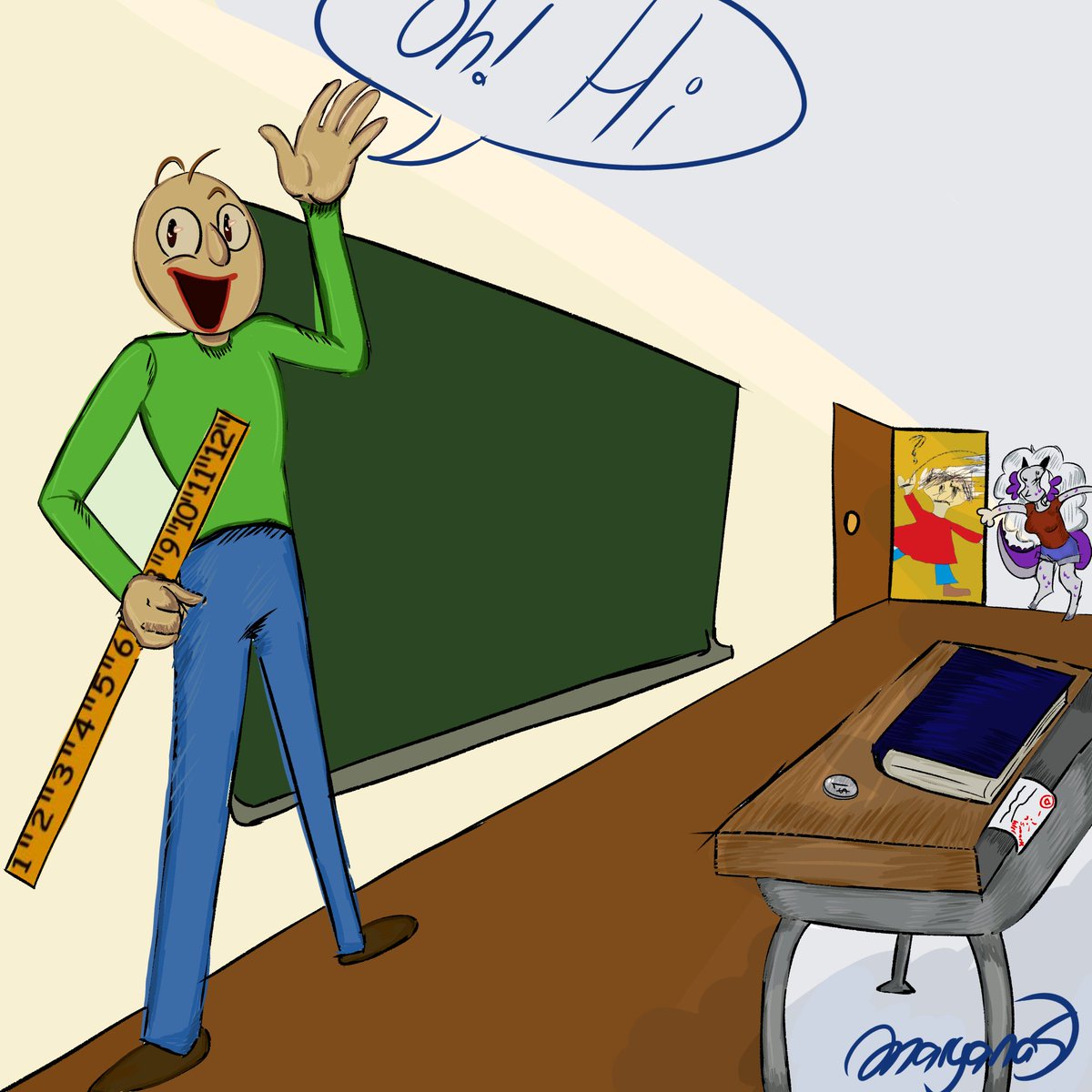 SolJay12's tweet photo. Just some fanart of my baby boy. . .Ignore the hand please
...
(hands are hard xc)
#BaldisBasics #fanart #Art https://t.co/7iXfHlJ4pU