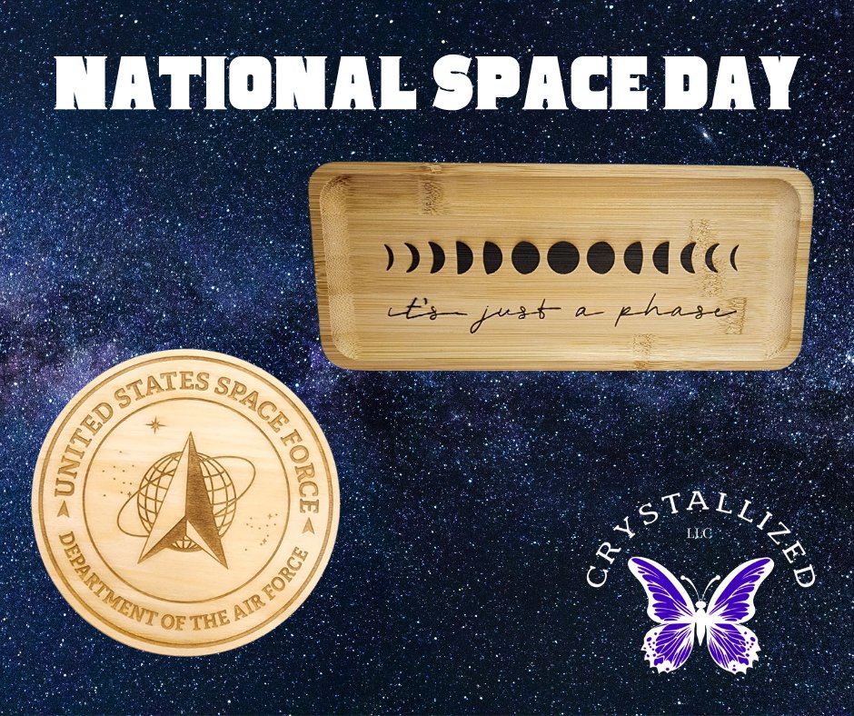 3CRYSTALLIZED's tweet image. Happy National Space Day! 🚀 Whether you're honoring the #SpaceForce or you're a fan of the moon phases, I have the perfect custom-engraved piece for you. From coasters to catchall trays, let's celebrate! 🌌 Email crystal@3crystallized.com to get yours today! #NationalSpaceDay