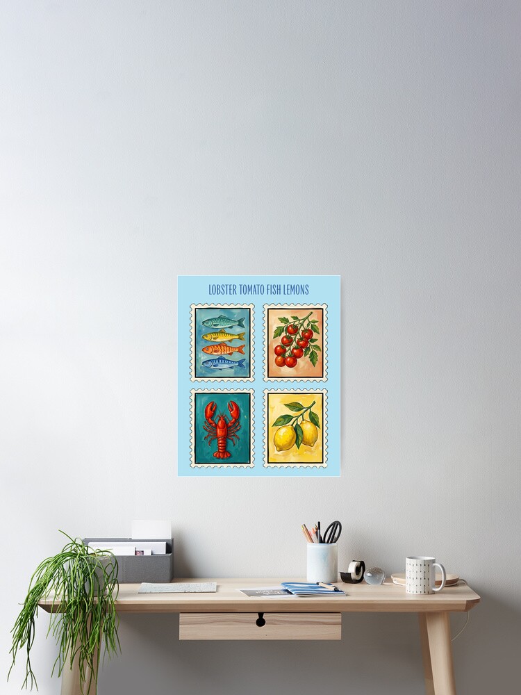 HurmerintaArt's tweet photo. Fun and beautiful retro design with lobster, fish, tomato and lemon. Have a look at the wall art (for your kitchen), cards, shirts, mugs, notebooks and aprons!
#funart #kitchenart #gitideas
https://t.co/BMENEnHdya https://t.co/QxWvGSp9gR