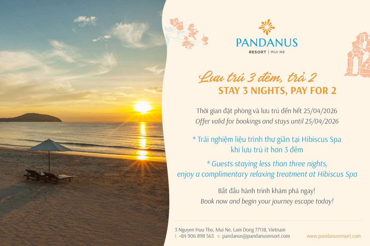 ResortPandanus's tweet photo. Stay 3 Nights, Pay for 2 | Offer valid for bookings and stays until 25 April 2026. Book direct today and begin your escape #pandanusresort #Stay3Pay2
https://t.co/ewHympi95E https://t.co/ABhG728rb8