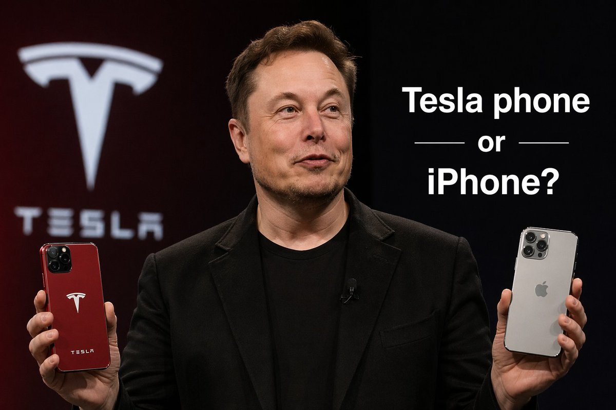 Elonvibep's tweet image. The future vs the present.
Tesla phone or iPhone — which one would you choose? 🚀📱#ElonMusk #Tesla #iPhone #TechNews #FutureTech #Innovation #FYP #Viral #Technology #TeslaPhone