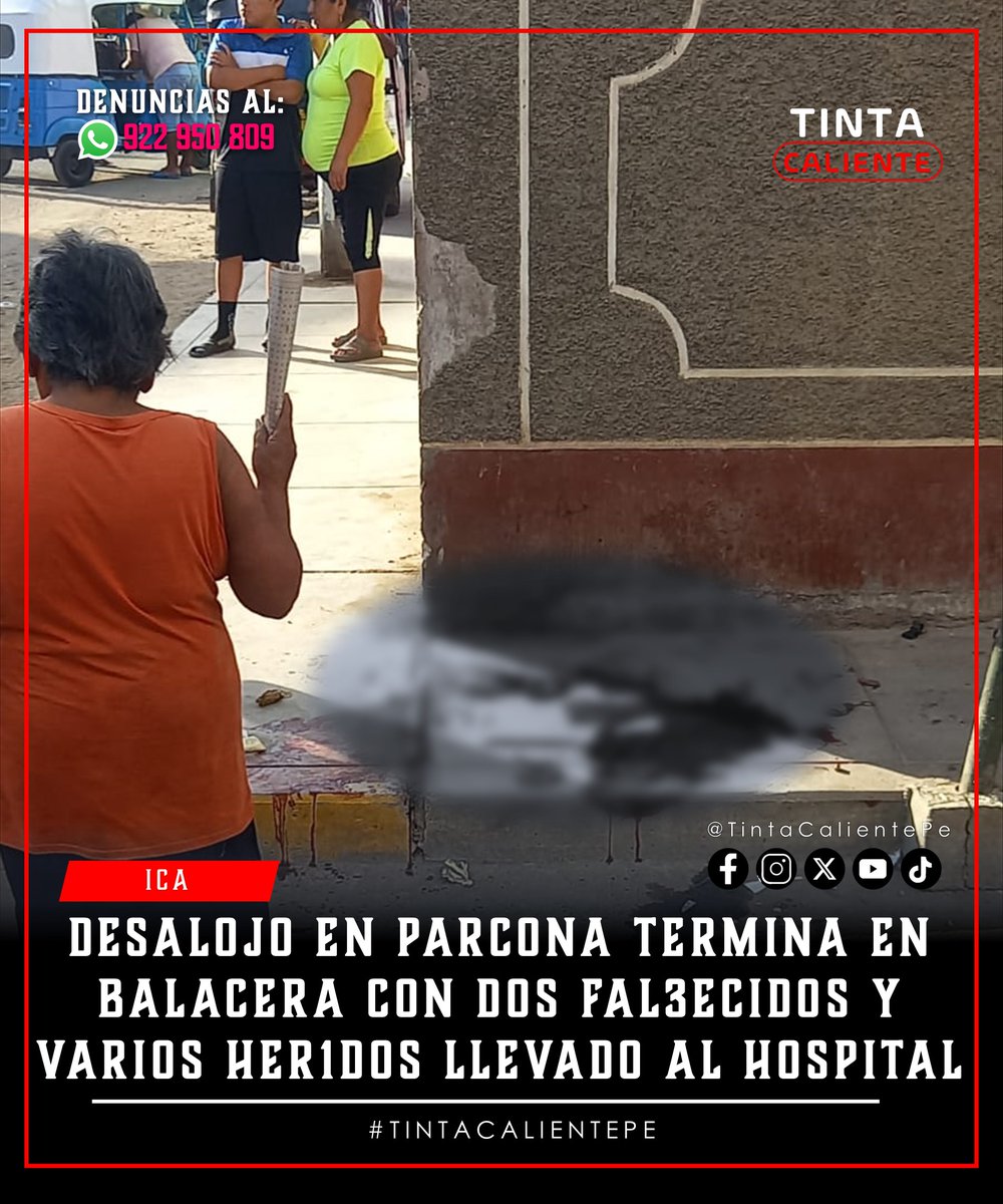 TintaCalientePe's tweet image. ⚫🔴#ICA: 𝔻𝕖𝕤𝕒𝕝𝕠𝕛𝕠 𝕖𝕟 ℙ𝕒𝕣𝕔𝕠𝕟𝕒 𝕥𝕖𝕣𝕞𝕚𝕟𝕒 𝕖𝕟 𝕓𝕒𝕝𝕒𝕔𝕖𝕣𝕒 𝕔𝕠𝕟 𝕕𝕠𝕤 𝕗𝕒𝕝𝕝𝕖𝕔𝕚𝕕𝕠𝕤 𝕪 𝕧𝕒𝕣𝕚𝕠𝕤 𝕙𝕖𝕣𝕚𝕕𝕠𝕤
Un operativo de desalojo en el sector Los Florales de Acomayo, en el distrito de Parcona, derivó en un violento enfrentamiento que