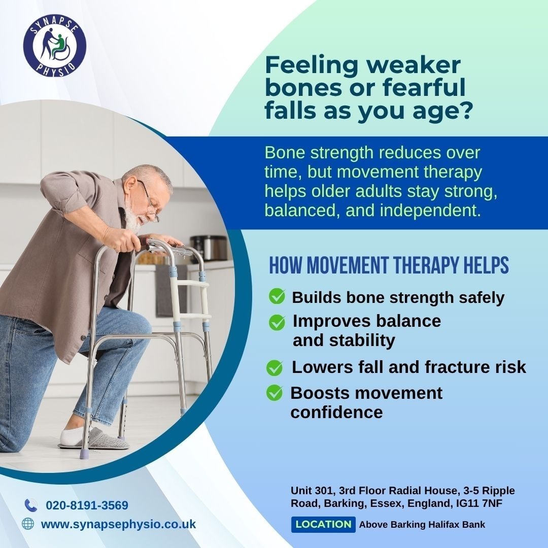 SynapseUK82655's tweet image. Healthy ageing means moving safely! ‍Movement therapy boosts bones, mobility &amp;amp; confidence, helping older adults stay active and independent.
shorturl.at/TbVQE
#HealthyAgeing #MovementTherapy #SeniorHealth #HealthyBones #Physiotherapy #SynapsePhysio #DrGKBalaji #barking