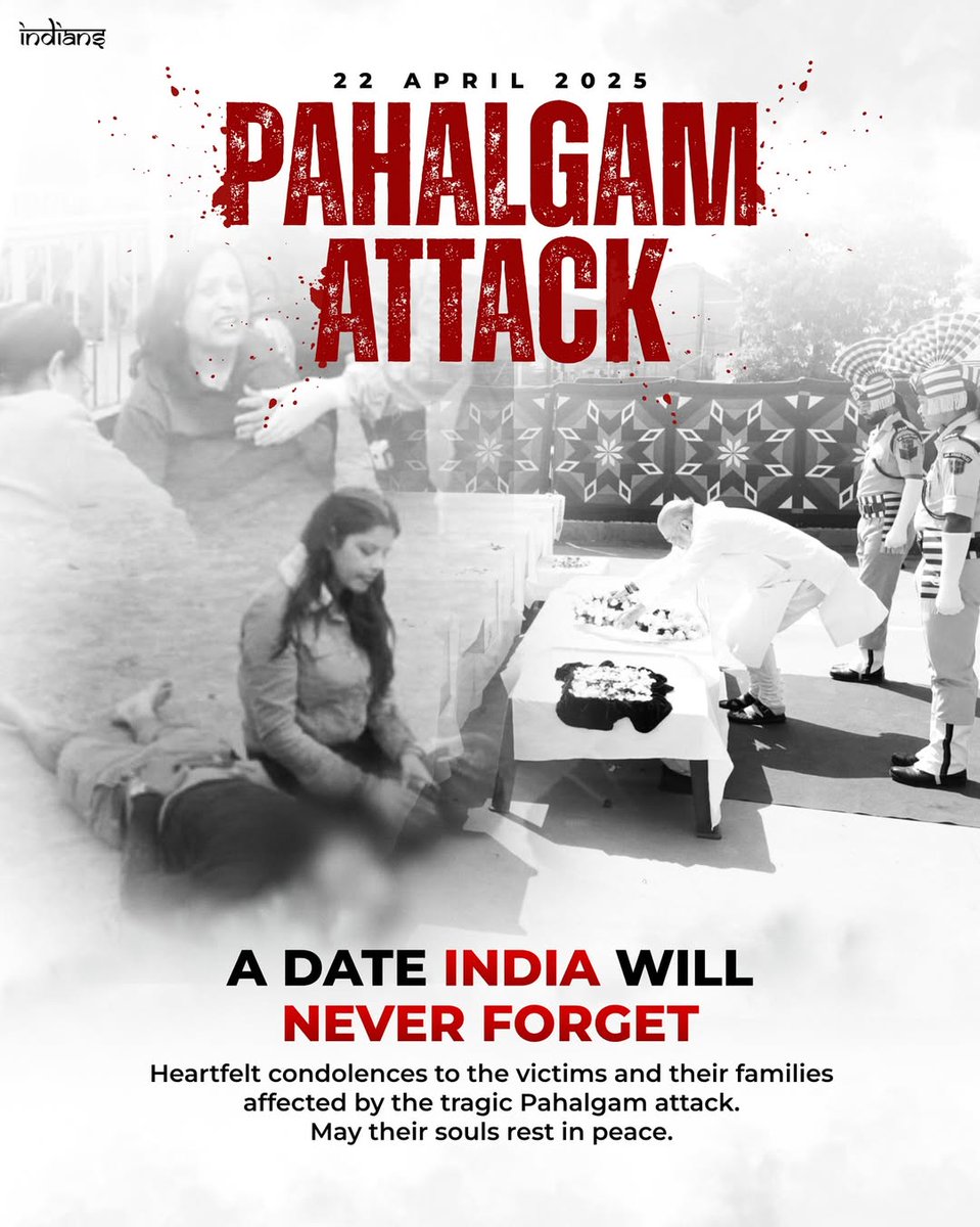 On 22 April 2025, terrorists opened fire on tourists near Baisaran in Pahalgam,killing 26 people.The attack shook the nation and became one of the deadliest attacks there.We mourn every innocent life lost in Pahalgam and stand with the families
<a href="/adgpi/">ADG PI - INDIAN ARMY</a>
<a href="/manojsinha_/">Manoj Sinha</a>
<a href="/18martyrs/">The Martyr #adgpi</a>