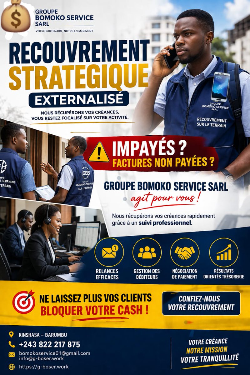 Groupeboser's tweet image. 💼 LAISSEZ-NOUS LA GESTION ET SUIVI DE VOS CRÉANCES CLIENTS

#RECOUVREMENT STRATÉGIQUE EXTERNALISÉ.

Les impayés peuvent ralentir vos activités et fragiliser votre trésorerie.

Nous vous proposons une solution professionnelle de #gestion et recouvrement amiable de créances.
