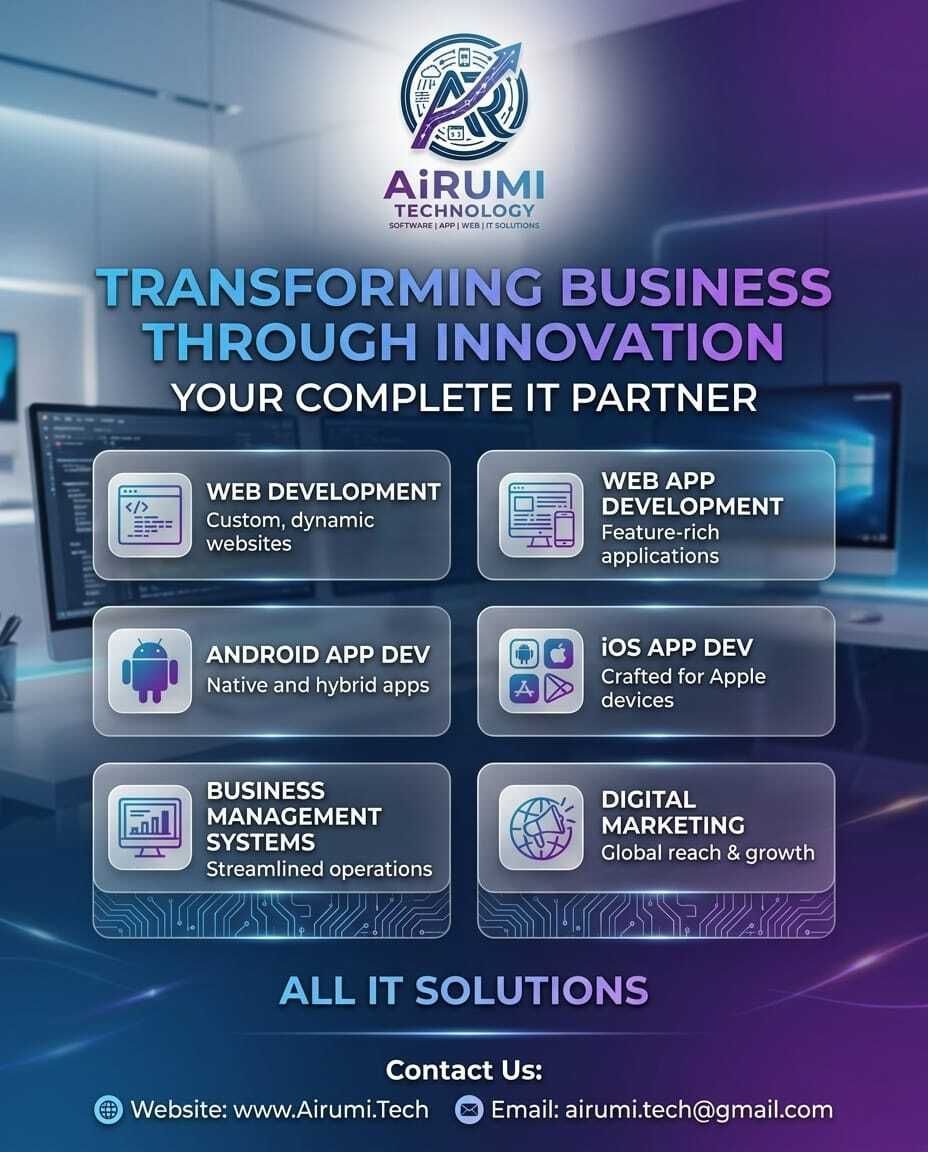 AiRumi_Tech_'s tweet image. 🔵 Web | Web Apps | Android | iOS | Business Systems | Digital Marketing
AiRumi Technology — Your Complete IT Partner. All IT Solutions. 🚀
📩 airumi.tech@gmail.com
#SoftwareDevelopment #DigitalMarketing