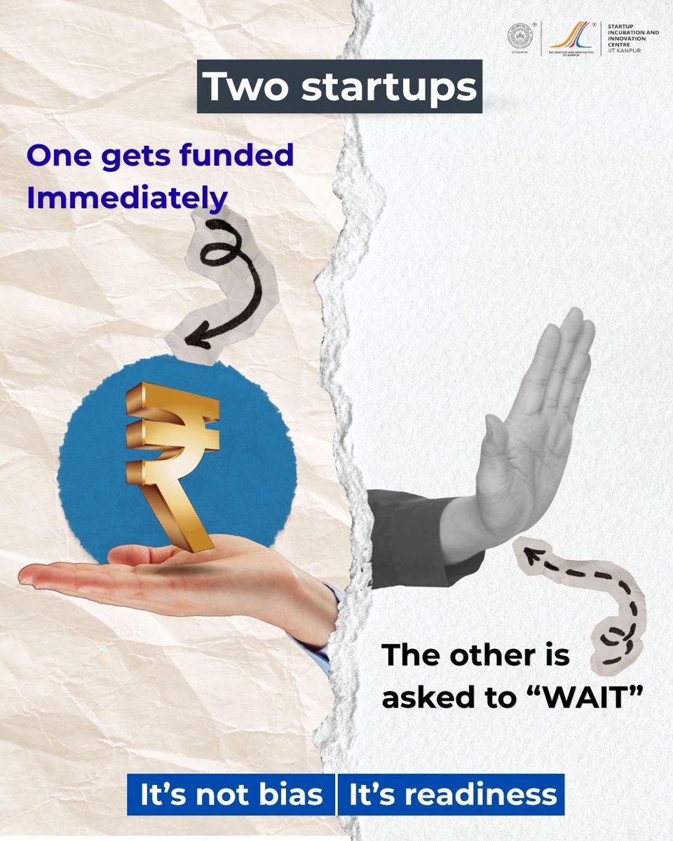 incubatorIITK's tweet image. One gets funded.
One is asked to wait.
It’s not bias.
Swipe to understand why →
#SIICIITKanpur #StartupEcosystem #Incubation #DeepTech #Innovation #IITKanpur
