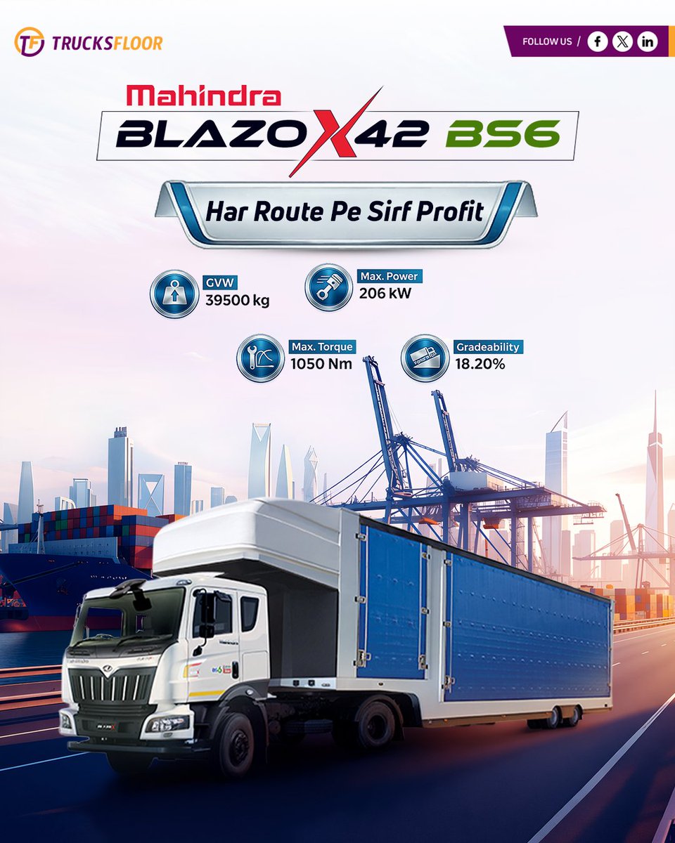 trucksfloor's tweet image. Power aur Profit Blazo X 40 

Long haul ho ya heavy load, har route par max performance aur better mileage 

Har trip banaye zyada efficient aur profitable

#TruckLife #CommercialVehicles #LogisticsLife #FuelEfficiency #ProfitOnWheels