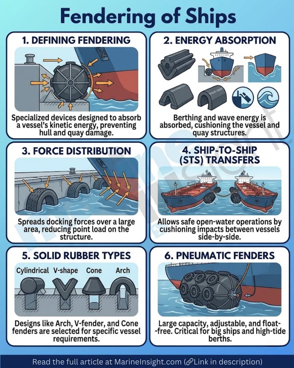 MarineInsight's tweet photo. Discover the key systems that make up the Fendering of Ships easy
π Read full article π https://t.co/gSn51CnwTp
#Fendering #ShipSafety #MaritimeLogistics #ShippingIndustry #PortInfrastructure #MarineInsight #ShipBerthing #YokohamaFenders #OffshoreLife https://t.co/1QBR7nW8FV