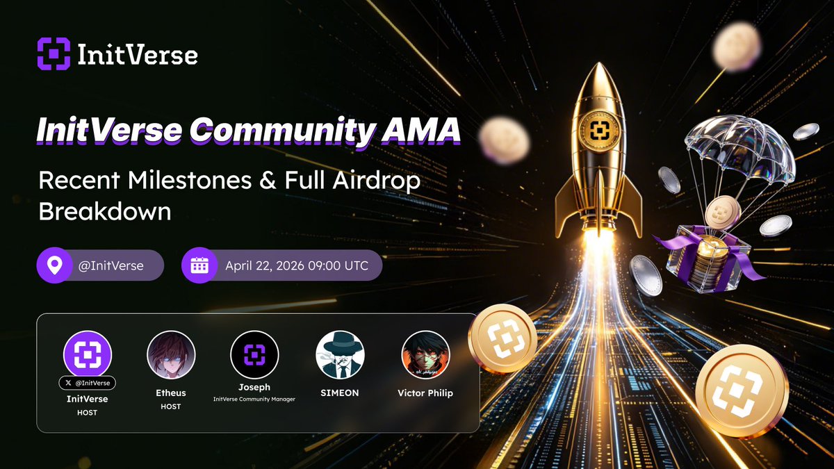 InitVerse's tweet photo. 🚀 Join Our Twitter Space 
InitVerse Community AMA – Recent Milestones & Full Airdrop Breakdown

We’re diving into all the latest project updates, milestone recaps, and a DEEP dive into our airdrop details!
Got questions? We’re covering everything you care about:
✅ Key recent project milestones & progress
✅ Post-airdrop ecosystem & $INI development roadmap

Tune in live 🔗 https://t.co/BuHpNBhZZe
Bring your questions, connect with the team, and stay in the loop – let’s grow together! 💬

#InitVerse #INI #Web3 #Airdrop #Milestones