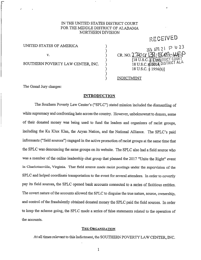 SubxNews's tweet photo. SPLC Funding the Very Hate It Claimed to Fight ... 11 count federal indictment against the Southern Poverty Law Center

Indictment 2:26-cr-139-ECM-KFP
https://t.co/YNPRfVjIjD

The SPLC is accused by the DOJ of paying millions to neo-Nazis, KKK members & far-right extremists to organize, and then using that as evidence that people needed to donate to the SPLC to fight right-wing hate.

The indictment alleges that the SPLC's leadership and organizers used donated funds to  covertly support racist groups, including the Ku Klux Klan, the Aryan  Nation, and the National Alliance. Specifically, the grand jury charges  include:

18 U.S.C. § 371: Conspiracy to commit offense or to defraud the United States.

18 U.S.C. § 1956(h): Conspiracy to commit money laundering.

The  government alleges that while the SPLC publicly denounced these groups,  its paid "field sources" were actively promoting them and, in one  instance, a source helped coordinate transportation for attendees of the  2017 "Unite the Right" event in Charlottesville.