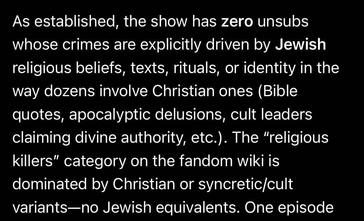 kizzlebtc's tweet photo. Rewatching Criminal Minds and it’s wild how many episodes paint Christians as the villains, yet there’s not a single jewish unsub in the entire series. Curious. https://t.co/djX8G2rXDA