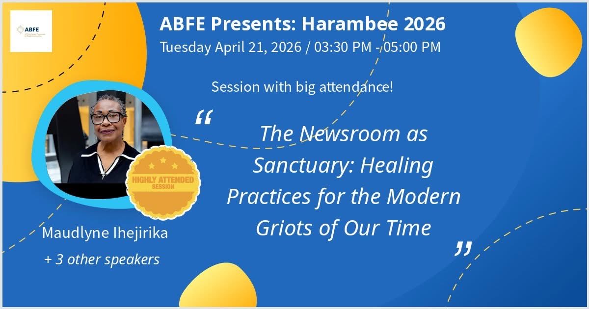 maudlynei's tweet image. What a gr8 session 2day @ABFE #conference 2026 #sanfrancisco!❤️
Thnx @TrinigyalPilar/@solidarityheals 4 curating this impactful session cosponsored by @FieldFoundation: “Newsroom as Sanctuary: Healing Practices for Modern Griots,” w/@sylviaewing3/@PublicNarrative @BpopeTV/@NABJCC