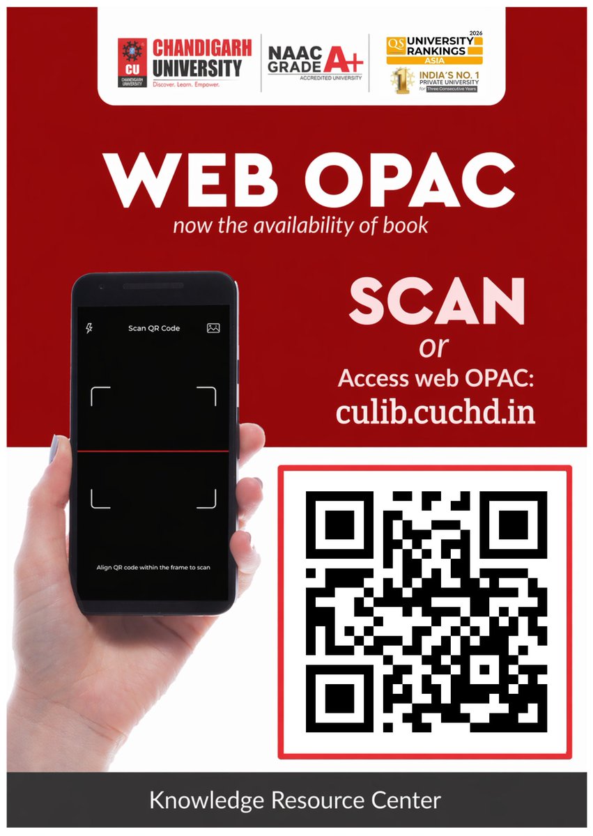 KnowledgeResou5's tweet photo. Access the Chandigarh University, Knowledge Resource Centre - Web OPAC 📚
Search books, check availability, place holds &amp; access e-resources—all in one place.
🔗 https://t.co/mXGMqoSOUq
#WebOPAC #DigitalLibrary #LibraryServices #CU #SmartLearning https://t.co/ueTvL8QJm6
