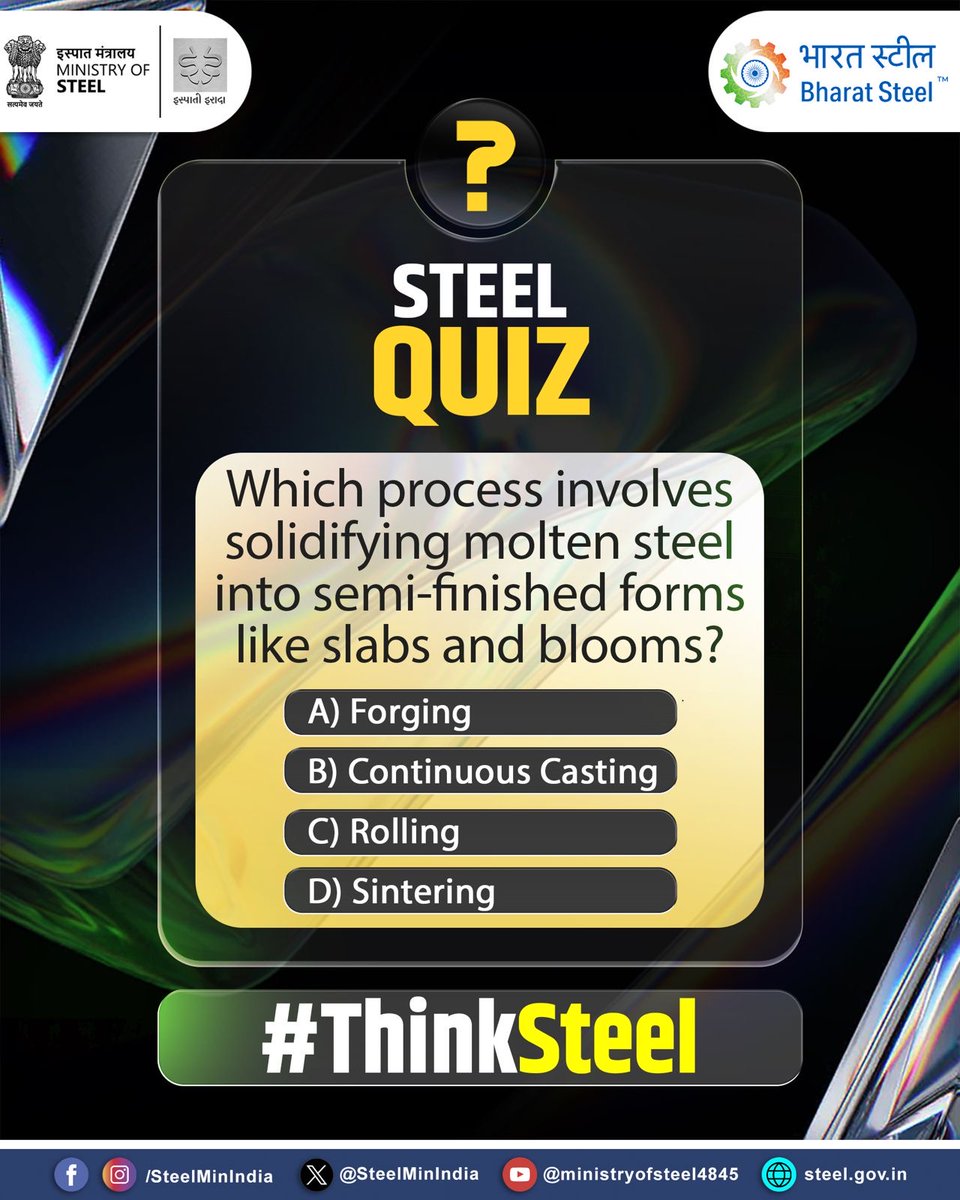 SteelMinIndia's tweet photo. How well do you know steel—the backbone of modern India? 🔩
From infrastructure to innovation, steel is everywhere. Take this quick quiz and test your knowledge!

#SteelQuiz #SteelFacts #ThinkSteel https://t.co/X80Z3muoYs