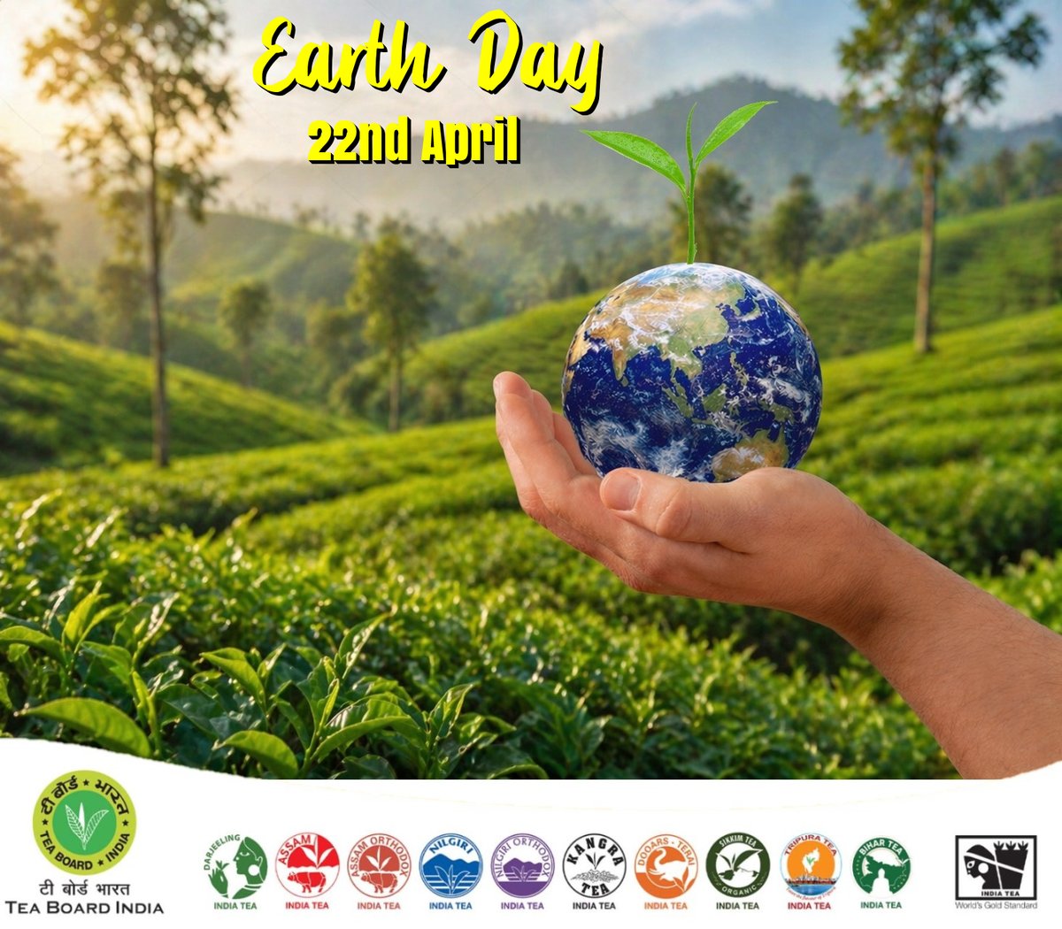 teaboardofindia's tweet photo. From misty gardens to your morning ritual,
Indian Tea is a bond with nature—
grown with care, rooted in tradition,
and carried forward with responsibility.
This #EarthDay,
we celebrate #IndiaTea and honour the earth that nurtures it.
#EarthDay2026 #IndianTeaLove #IndiaTeaAndMe https://t.co/yDvtxQ8jUm