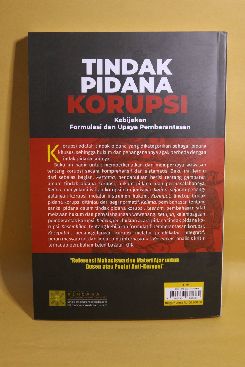 SHEMABookstore's tweet photo. [LAW-004] Tindak Pidana Korupsi: Kebijakan Formulasi dan Upaya Pemberantasan
Oleh Taufan

(KONDISI: BARU)

Cetakan ke-1/2025
Penerbit Kencana
Ukuran 15,5 x 23 cm
Soft Cover
278 hlm.
Berat 350 g

Harga Rp130.000,-
https://t.co/1ZnKJegLxQ https://t.co/mjR9aZME8r