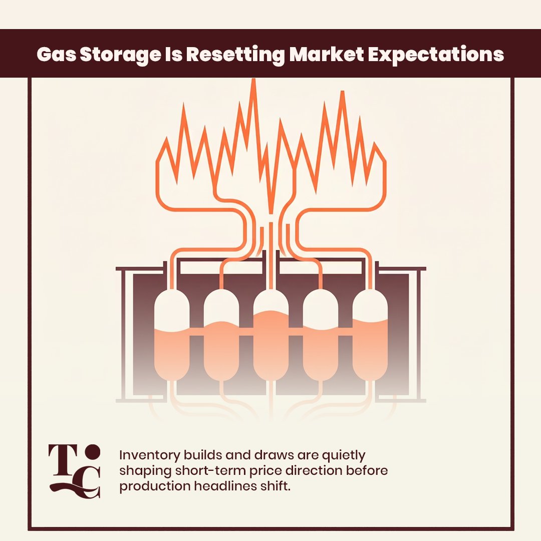 TransCoastal's tweet image. Storage isn’t flashy — but it’s powerful.

Inventory builds and draws are quietly shaping short-term price direction before production headlines shift.

#NaturalGas #EnergyMarkets #Storage #Commodities