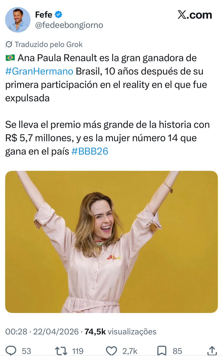 tvargentina_'s tweet photo. A vitória de Ana Paula no #BBB26 repercutiu na Argentina! https://t.co/l03F3zxrDZ