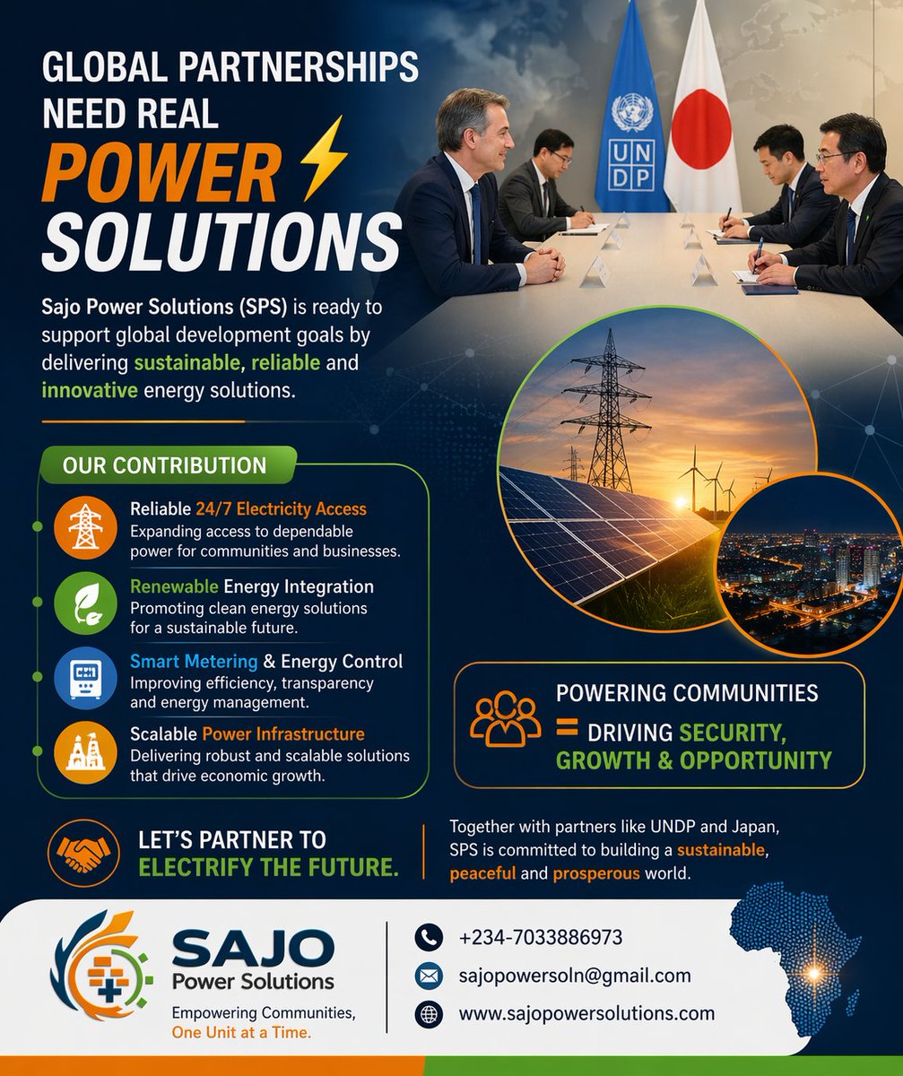 SajoMustapha1's tweet image. Powering partnerships into real impact ⚡

Sajo Power Solutions is ready to deliver 24/7 electricity, drive renewable energy, and accelerate Africa’s development goals.

Let’s electrify the future—together.

#sajopowersoln #PoweringAfrica #EnergyForAll