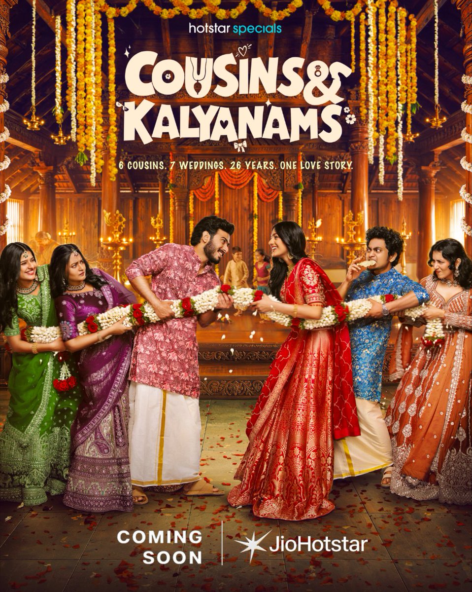 JioHotstarMal's tweet image. Cousins &amp;amp; Kalyanams.

Six cousins. Seven weddings. Zero chance of things going as planned. 

Coming Soon on JioHotstar.

#HotstarSpecials #CousinsandKalyanams #ComingSoon #JioHotstar #JioHotstarMalayalam