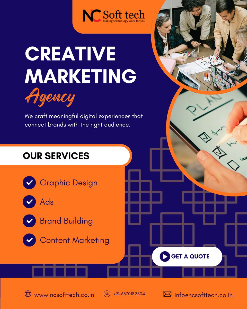 ncsofttech's tweet photo. Partner with a Creative Marketing Agency—and transform your brand into a powerful, profit-generating machine.

#NCSofttech #NCPCSofttech #creativemarketingagency #marketingagency #advertising #DigitalMarketingAgency 

🌐 Website: https://t.co/w7I6uEsgtR https://t.co/AxORH1eVkV