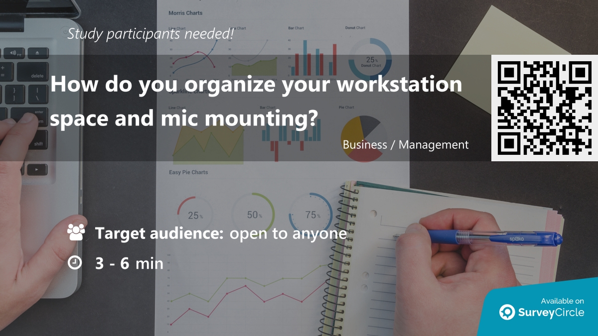 daily_research's tweet image. Participants needed for online survey!

Topic: "How do you organize your workstation space and mic mounting?" surveycircle.com/4PT9F4/ via @SurveyCircle

#microphone #desk #clutter #minimalism #survey #surveycircle