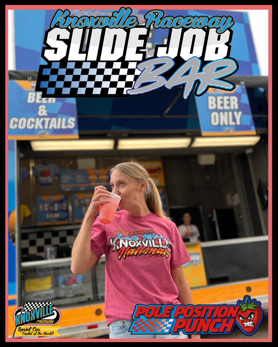 knoxvilleraces's tweet photo. The Slide Job Bar is back this weekend!🏁

Swing by from 5PM through post-race in “The Quad” (just west of the ticket office) to push start your night or for a night cap after.

Don’t miss our signature drink — Pole Position Punch🔥

Cold drinks, great vibes, and race night energy… we’ll see you there!